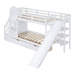 Bellemave® Castle Style Bunk Bed with 2 Drawers 3 Shelves and Slide - Bellemave