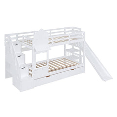 Bellemave® Castle Style Bunk Bed with 2 Drawers 3 Shelves and Slide - Bellemave