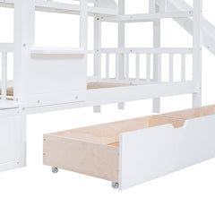 Bellemave® Castle Style Bunk Bed with 2 Drawers 3 Shelves and Slide - Bellemave