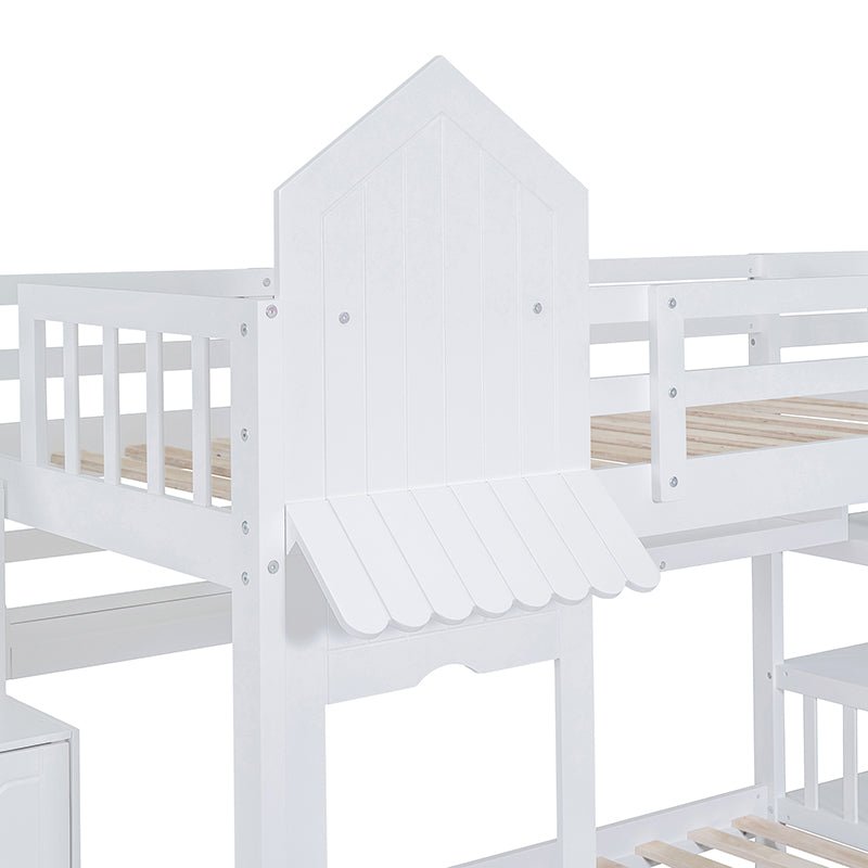 Bellemave® Castle Style Bunk Bed with 2 Drawers 3 Shelves and Slide - Bellemave