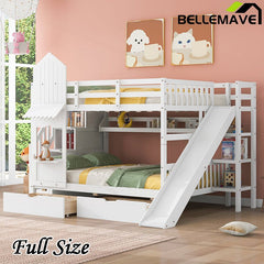 Bellemave® Castle Style Bunk Bed with 2 Drawers 3 Shelves and Slide - Bellemave