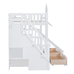 Bellemave® Castle Style Bunk Bed with 2 Drawers 3 Shelves and Slide - Bellemave