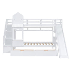 Bellemave® Castle Style Bunk Bed with 2 Drawers 3 Shelves and Slide - Bellemave