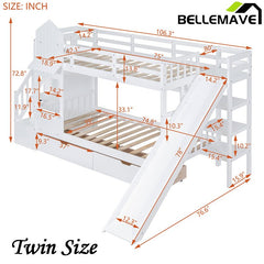 Bellemave® Castle Style Bunk Bed with 2 Drawers 3 Shelves and Slide - Bellemave