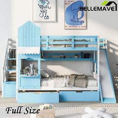 Bellemave® Castle Style Bunk Bed with 2 Drawers 3 Shelves and Slide - Bellemave