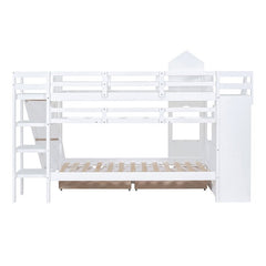 Bellemave® Castle Style Bunk Bed with 2 Drawers 3 Shelves and Slide - Bellemave