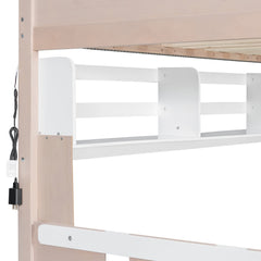 Bellemave® Castle Style Wood Bunk Bed Frame with LED Light Strip, Built - in 3 - Compartment Shelves & 2 Storage Drawers - Bellemave