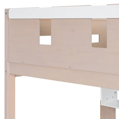 Bellemave® Castle Style Wood Bunk Bed Frame with LED Light Strip, Built - in 3 - Compartment Shelves & 2 Storage Drawers - Bellemave