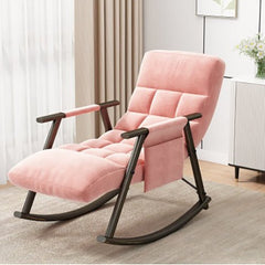 Bellemave® Casual Folding Upholstered Rocking Chair,Adjustable High Back and Foot Rest with Side Pockets Placed - Bellemave