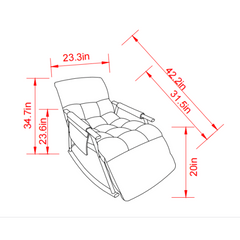 Bellemave® Casual Folding Upholstered Rocking Chair,Adjustable High Back and Foot Rest with Side Pockets Placed - Bellemave