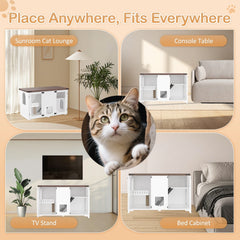 Bellemave® Cat Hidden Litter Box Furniture with LED & Storage, Enclosed Wood Cat House with Stairs & Smart Doors - Bellemave