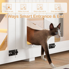 Bellemave® Cat Hidden Litter Box Furniture with LED & Storage, Enclosed Wood Cat House with Stairs & Smart Doors - Bellemave