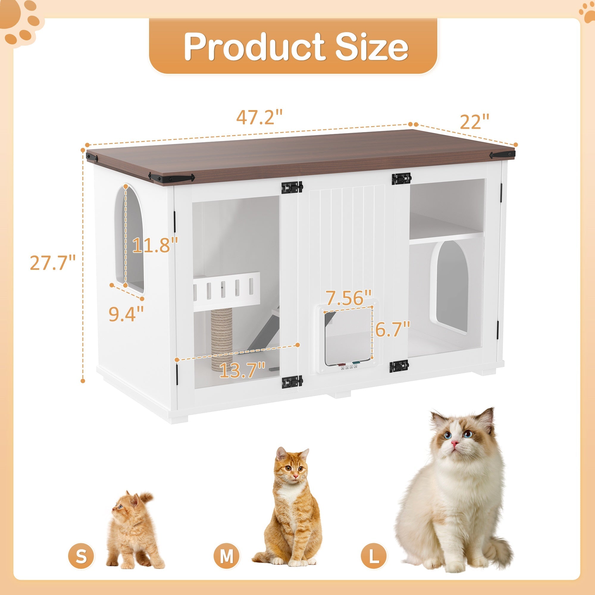 Bellemave® Cat Hidden Litter Box Furniture with LED & Storage, Enclosed Wood Cat House with Stairs & Smart Doors - Bellemave