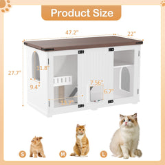 Bellemave® Cat Hidden Litter Box Furniture with LED & Storage, Enclosed Wood Cat House with Stairs & Smart Doors - Bellemave