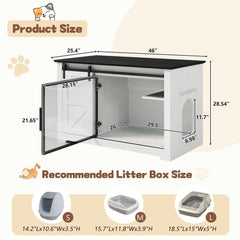Bellemave® Cat Hidden Litter Box Furniture with LED, Storage & Sliding Barn Door - Bellemave