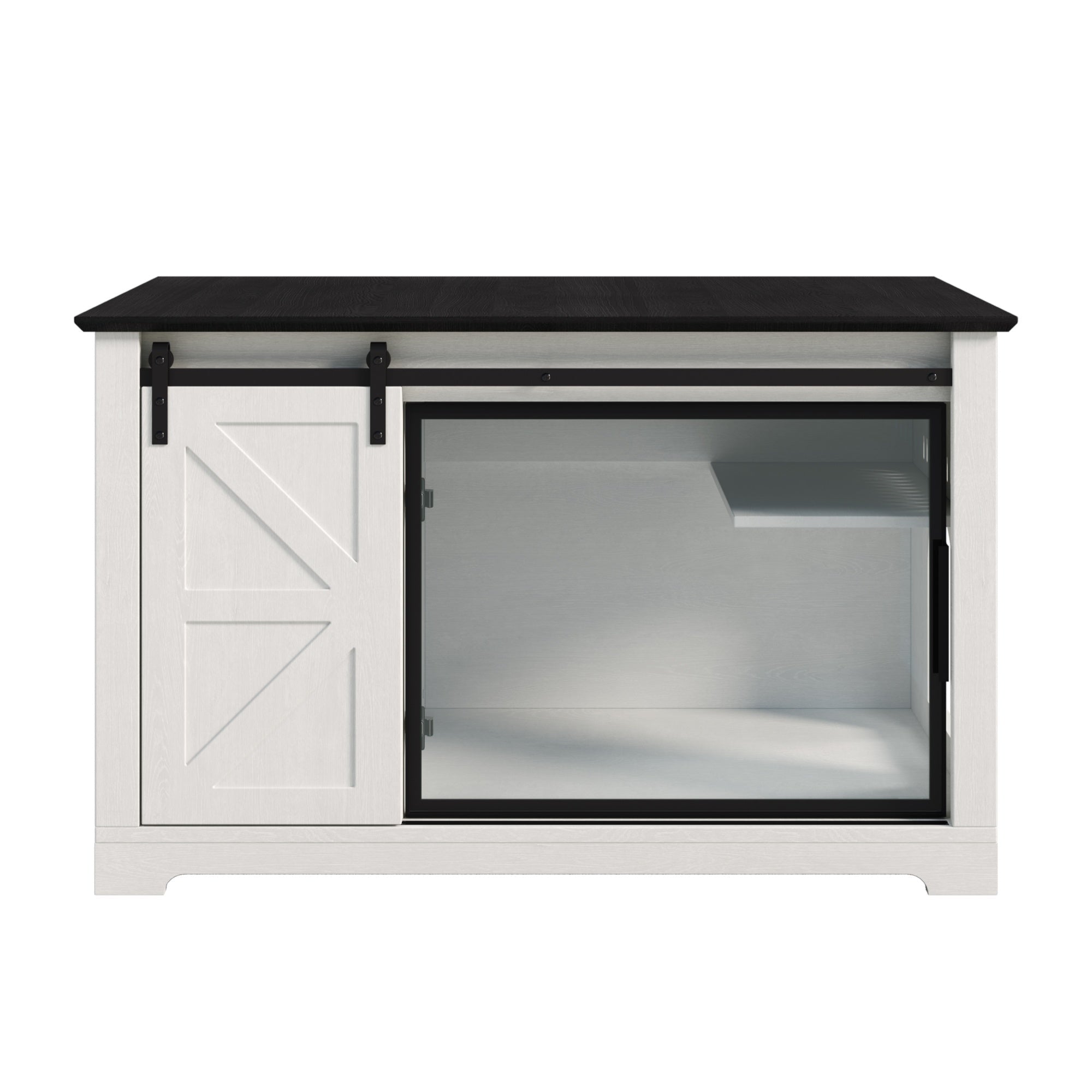 Bellemave® Cat Hidden Litter Box Furniture with LED, Storage & Sliding Barn Door - Bellemave