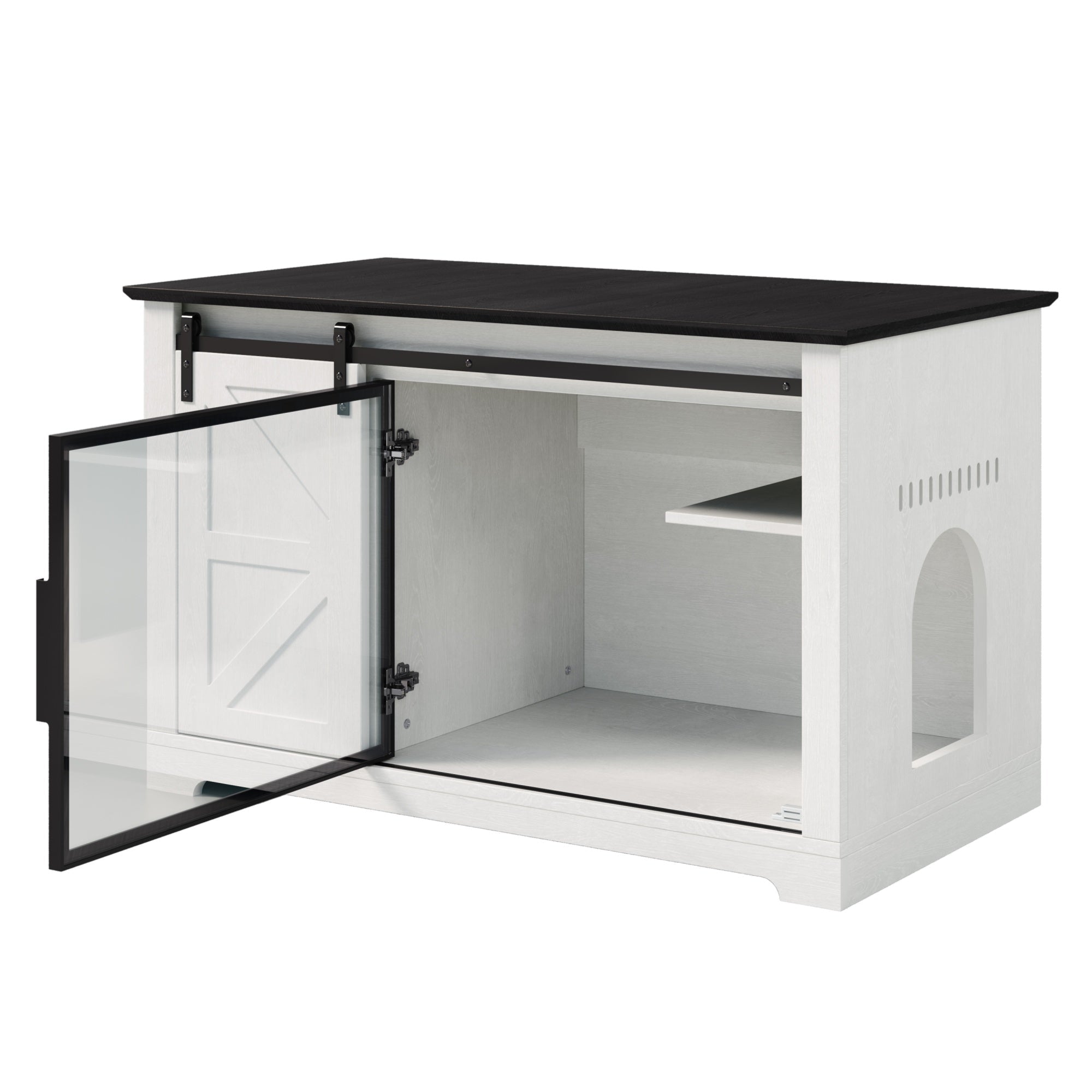 Bellemave® Cat Hidden Litter Box Furniture with LED, Storage & Sliding Barn Door - Bellemave