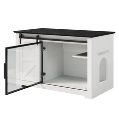 Bellemave® Cat Hidden Litter Box Furniture with LED, Storage & Sliding Barn Door - Bellemave