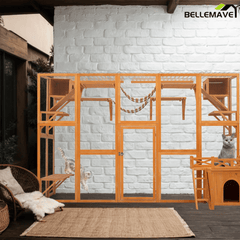 Bellemave® Cat Houses for Outdoor Cats,Natural Wood Playground,Natural Cat Shelf with Litter Box - Bellemave
