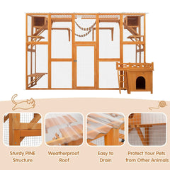 Bellemave® Cat Houses for Outdoor Cats,Natural Wood Playground,Natural Cat Shelf with Litter Box - Bellemave