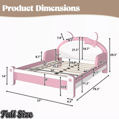 Bellemave® Cat Shaped Upholstered Platform Bed with Guardrails, Low Profile Kids Bed Frame with Headboard - Bellemave