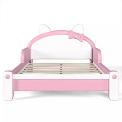 Bellemave® Cat Shaped Upholstered Platform Bed with Guardrails, Low Profile Kids Bed Frame with Headboard - Bellemave