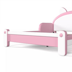 Bellemave® Cat Shaped Upholstered Platform Bed with Guardrails, Low Profile Kids Bed Frame with Headboard - Bellemave