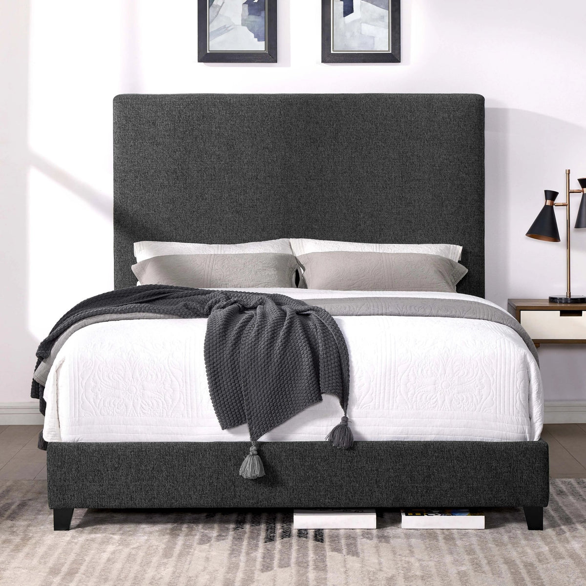 Bellemave® Charcoal Upholstered Platform Bed,Box Spring Required - Bellemave