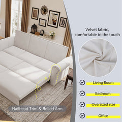 Bellemave® Chesterfield Sofa,93.7" King Pull Out Sofa Bed with Nailhead Trim & Rolled Arm - Bellemave