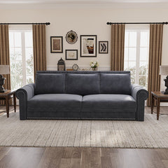 Bellemave® Chesterfield Sofa,93.7" King Pull Out Sofa Bed with Nailhead Trim & Rolled Arm - Bellemave