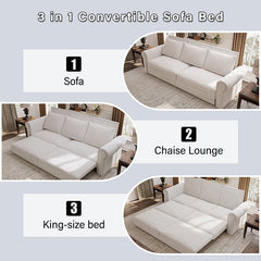 Bellemave® Chesterfield Sofa,93.7" King Pull Out Sofa Bed with Nailhead Trim & Rolled Arm - Bellemave