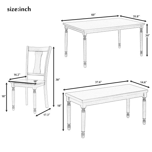 Bellemave® Classic 6 - Piece Dining Set, Wooden Table and 4 Chairs with Bench - Bellemave