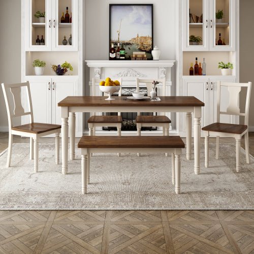 Bellemave® Classic 6 - Piece Dining Set, Wooden Table and 4 Chairs with Bench - Bellemave