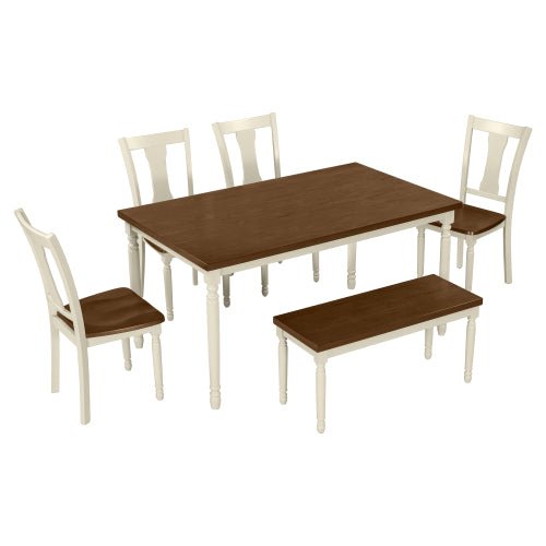 Bellemave® Classic 6 - Piece Dining Set, Wooden Table and 4 Chairs with Bench - Bellemave