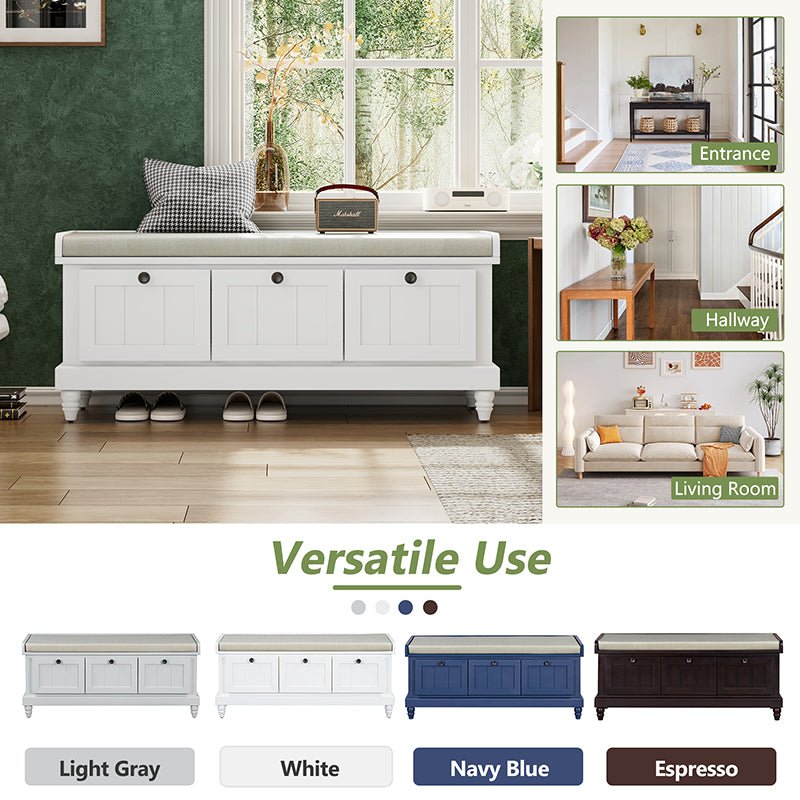 Bellemave® Classic Storage Bench with Cushioned Seat and Three Drawers - Bellemave