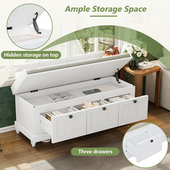 Bellemave® Classic Storage Bench with Cushioned Seat and Three Drawers - Bellemave