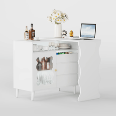 Bellemave® Cloud Wave Extendable Sofa Bar Table Cabinet Behind Couch Pub Table with LED - Bellemave