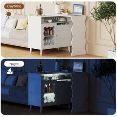 Bellemave® Cloud Wave Extendable Sofa Bar Table Cabinet Behind Couch Pub Table with LED - Bellemave