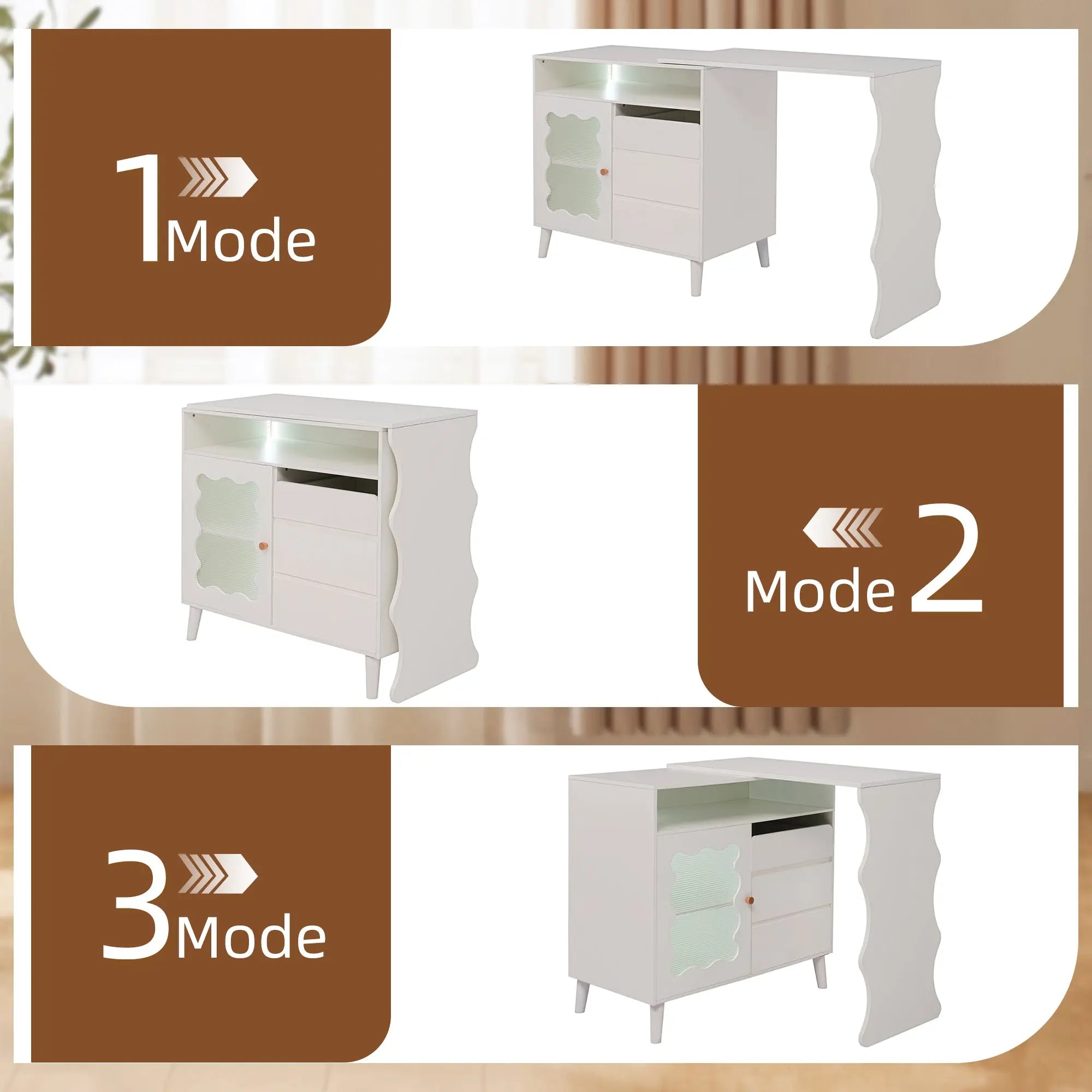 Bellemave® Cloud Wave Extendable Sofa Bar Table Cabinet Behind Couch Pub Table with LED - Bellemave