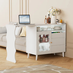 Bellemave® Cloud Wave Extendable Sofa Bar Table Cabinet Behind Couch Pub Table with LED - Bellemave