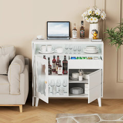 Bellemave® Cloud Wave Extendable Sofa Bar Table Cabinet Behind Couch Pub Table with LED - Bellemave