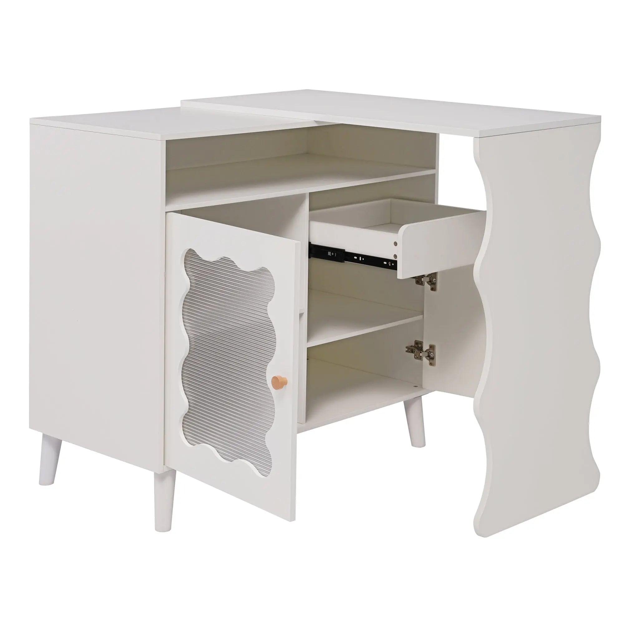 Bellemave® Cloud Wave Extendable Sofa Bar Table Cabinet Behind Couch Pub Table with LED - Bellemave