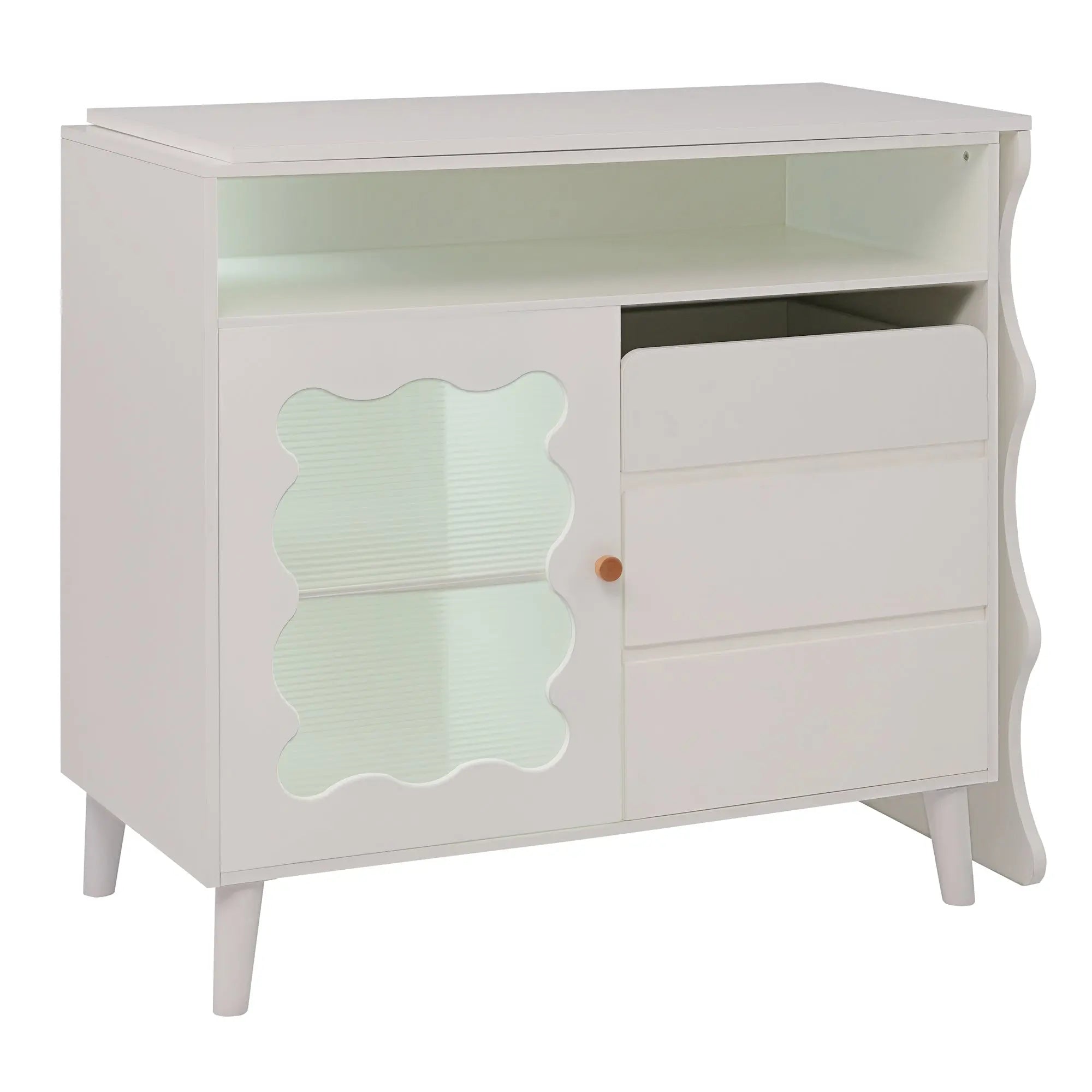 Bellemave® Cloud Wave Extendable Sofa Bar Table Cabinet Behind Couch Pub Table with LED - Bellemave