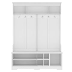 Bellemave® Coat Rack Modern Hallway Hall Tree with Metal Hooks and Storage Space, Multi - Functional Entryway Coat Rack with Shoe Cubbies, White,Hall Tree - Bellemave