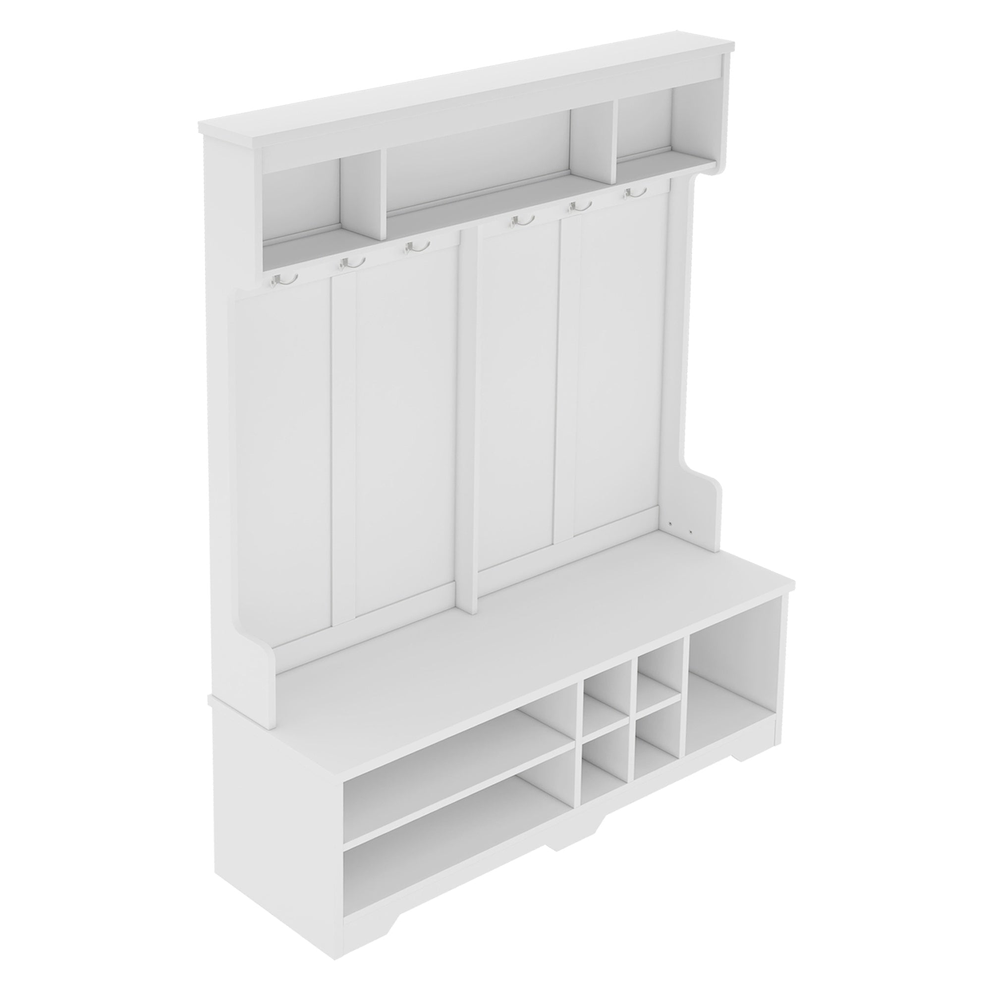 Bellemave® Coat Rack Modern Hallway Hall Tree with Metal Hooks and Storage Space, Multi - Functional Entryway Coat Rack with Shoe Cubbies, White,Hall Tree - Bellemave