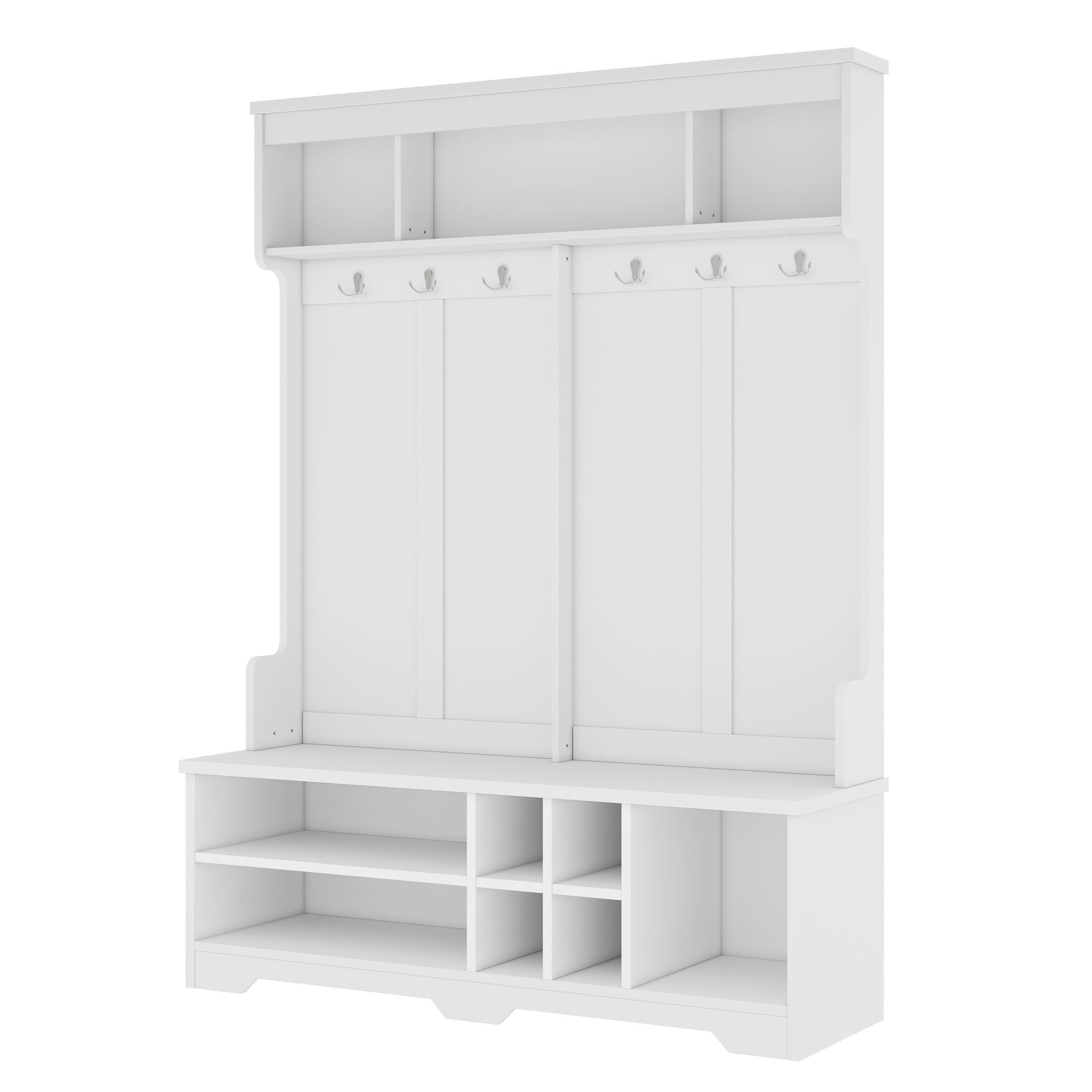 Bellemave® Coat Rack Modern Hallway Hall Tree with Metal Hooks and Storage Space, Multi - Functional Entryway Coat Rack with Shoe Cubbies, White,Hall Tree - Bellemave