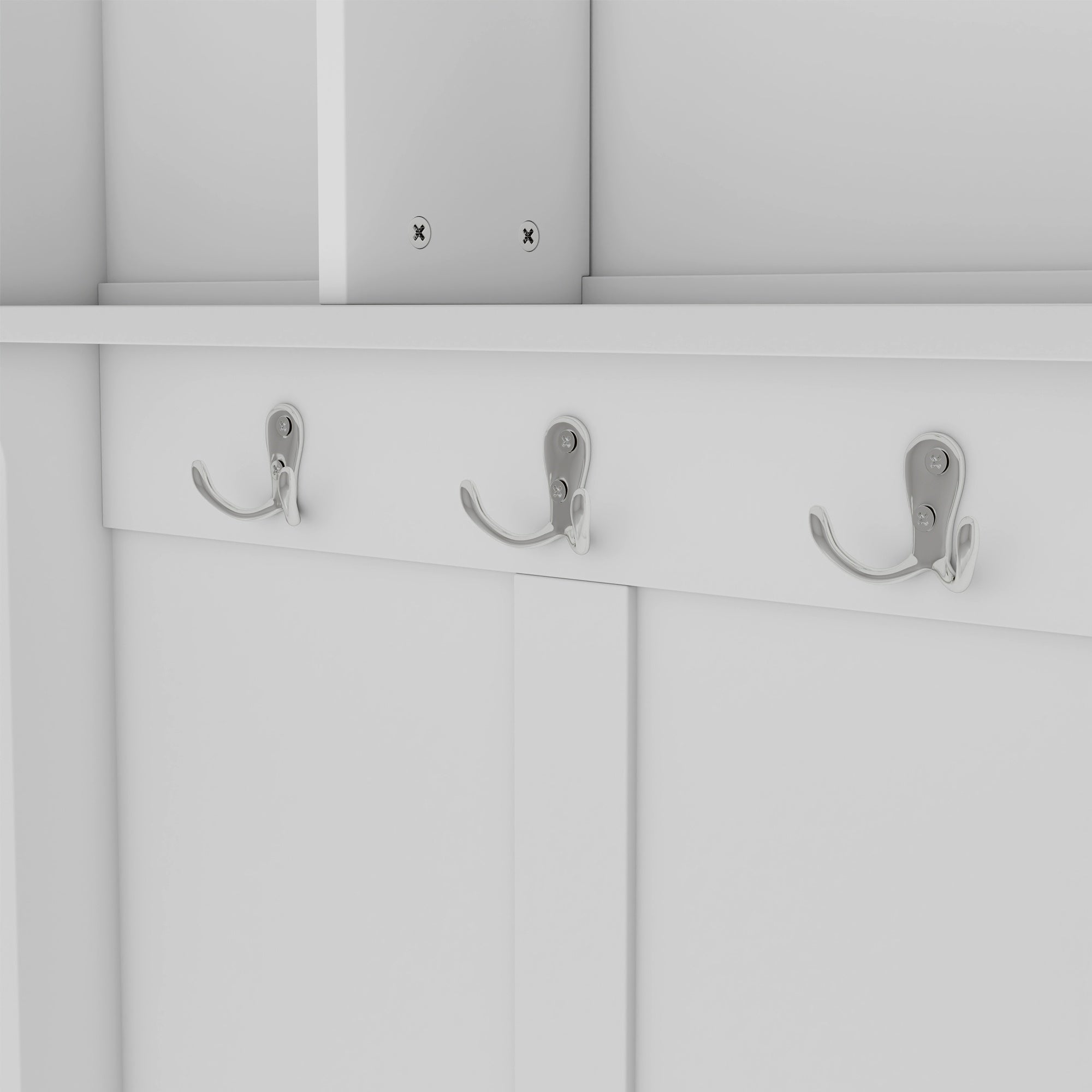 Bellemave® Coat Rack Modern Hallway Hall Tree with Metal Hooks and Storage Space, Multi - Functional Entryway Coat Rack with Shoe Cubbies, White,Hall Tree - Bellemave
