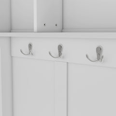Bellemave® Coat Rack Modern Hallway Hall Tree with Metal Hooks and Storage Space, Multi - Functional Entryway Coat Rack with Shoe Cubbies, White,Hall Tree - Bellemave