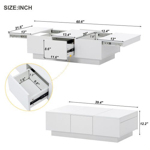 Bellemave® Coffee Table with 2 large Hidden Storage Compartment and 2 Drawers - Bellemave