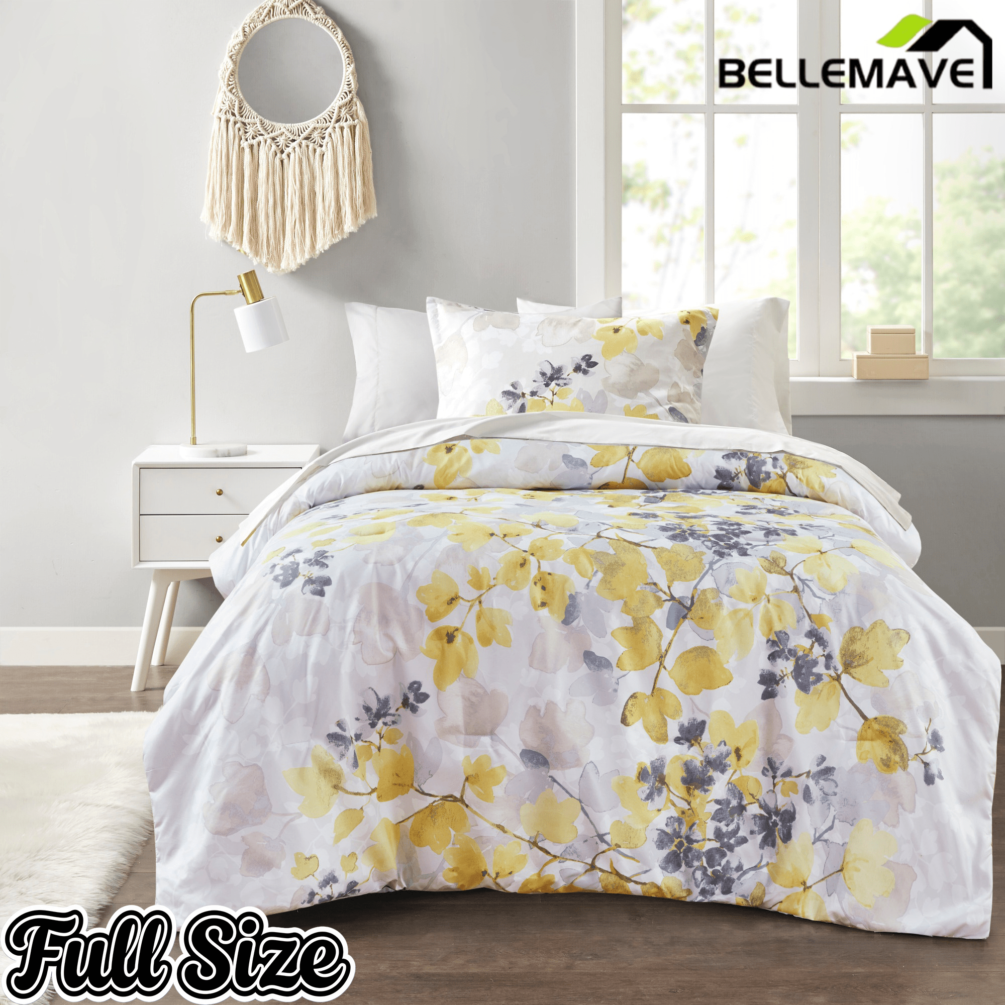 Bellemave® Comforter Set Yellow Bed Set, 6 Pieces Set Ultra Soft Botanical Flowers Comforter, Sheets, Pillowcases & Sham - Bellemave